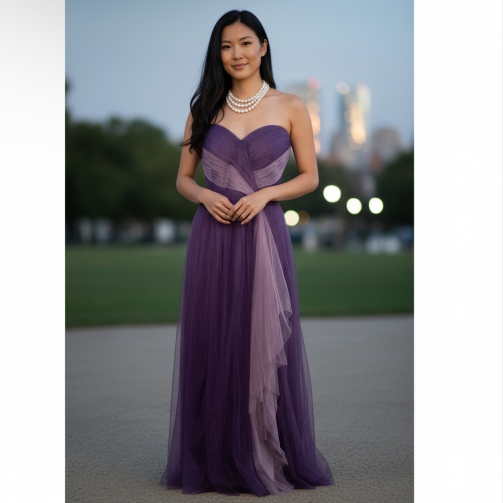 Bridesmaid tulle strapless ruched sidedraped dress